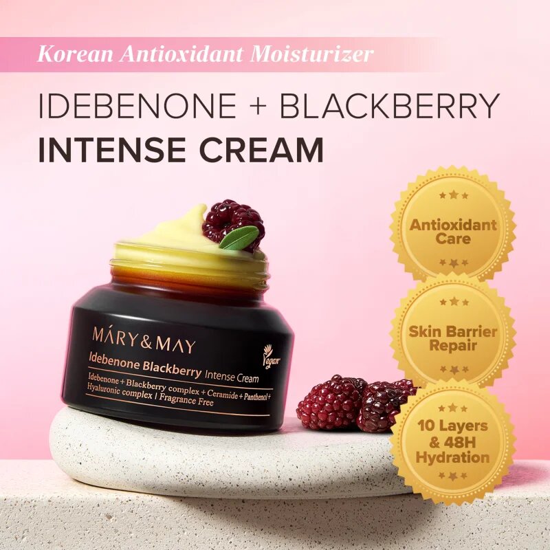 Mary&May Idebenone + Blackberry Complex Intensive Total Care Cream világosító hidratáló krém ránctalanító hatással 70 g