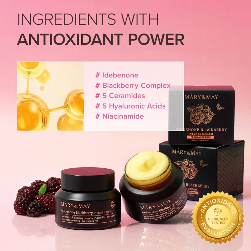 Mary&May Idebenone + Blackberry Complex Intensive Total Care Cream világosító hidratáló krém ránctalanító hatással 70 g