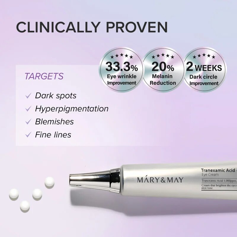 Mary&May Tranexamic Acid + Glutathione Eye Cream ráncellenes szemkrém mely csökkenti a duzzanatokat és a sötét karikákat 30 g