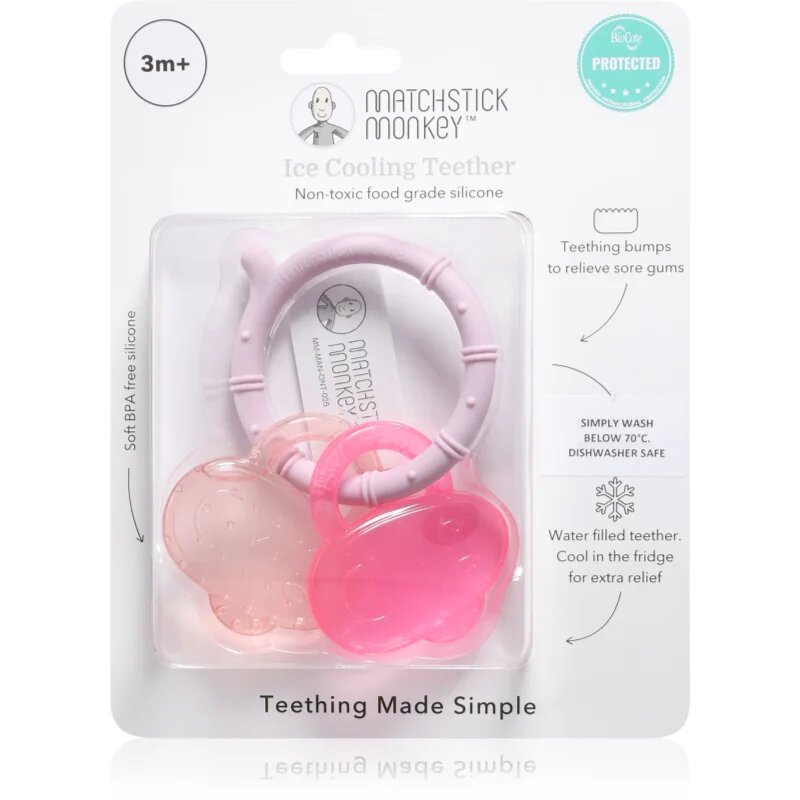 Matchstick Monkey Cooling Teether rágóka hűsítő hatással Pink/ Dusty Pink 3m+ 1 db