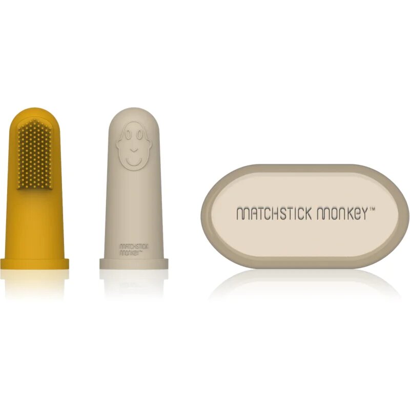 Matchstick Monkey Silicone Finger Toothbrush ujjra húzható fogkefe gyermekeknek tokkal Yellow/ Beige 2 db