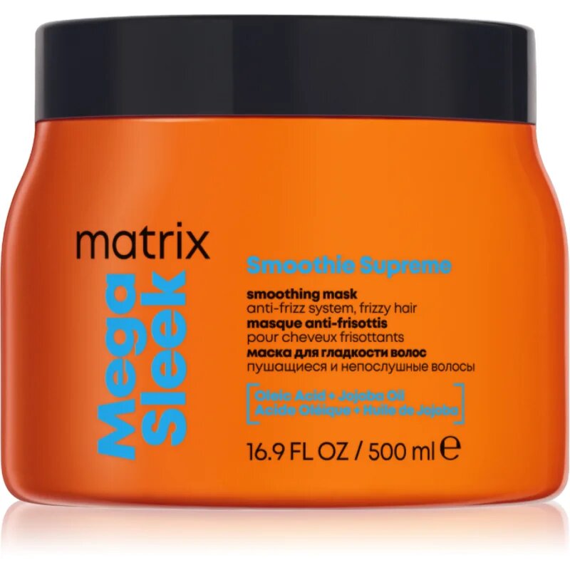 Matrix Mega Sleek Smoothing Mask haj maszk a rakoncátlan és töredezett hajra 500 ml