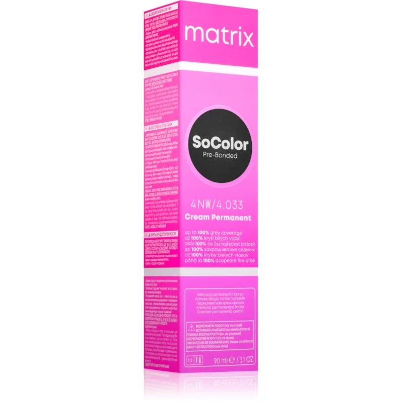 Matrix SoColor Pre-Bonded tartós hajfesték ősz szőrszálak elfedésére árnyalat 4NW 90 ml