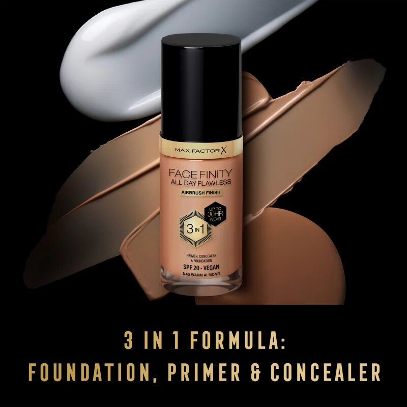 Max Factor Facefinity All Day Flawless tartós alapozó SPF 20 árnyalat 45 Warm Almond 30 ml