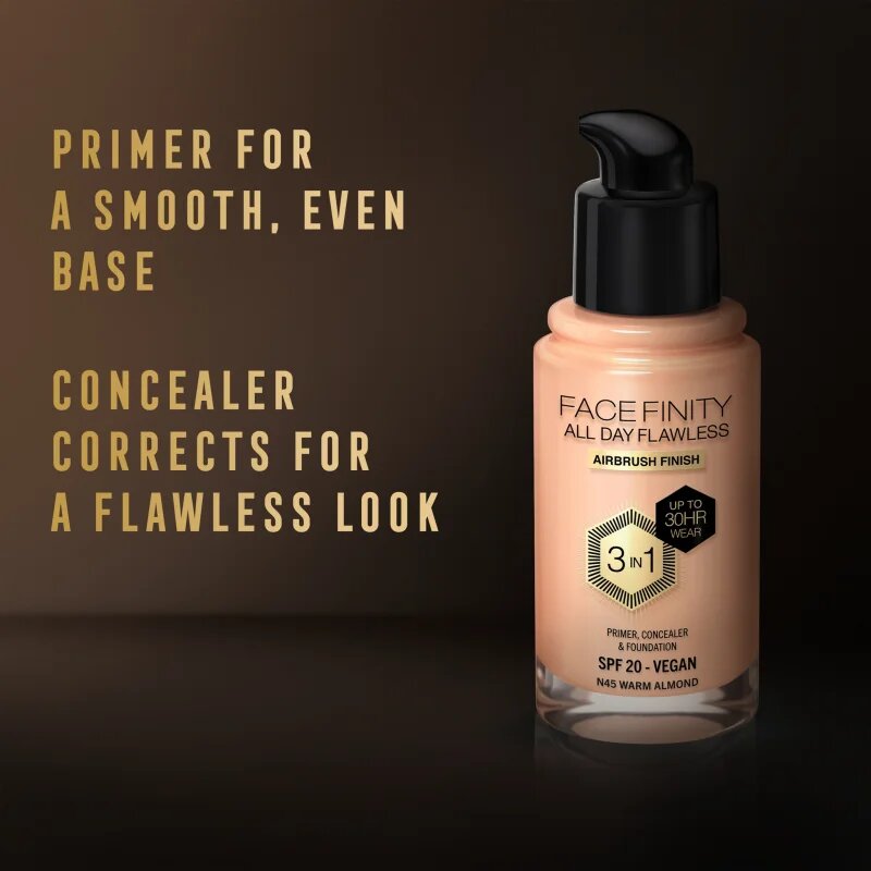 Max Factor Facefinity All Day Flawless tartós alapozó SPF 20 árnyalat 45 Warm Almond 30 ml