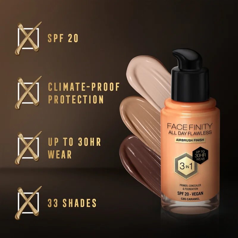 Max Factor Facefinity All Day Flawless tartós alapozó SPF 20 árnyalat 85 Caramel 30 ml