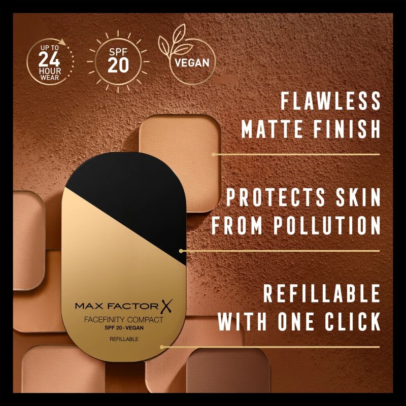 Max Factor Facefinity Refillable kompakt mattító alapozó SPF 20 árnyalat 005 Sand 10 g