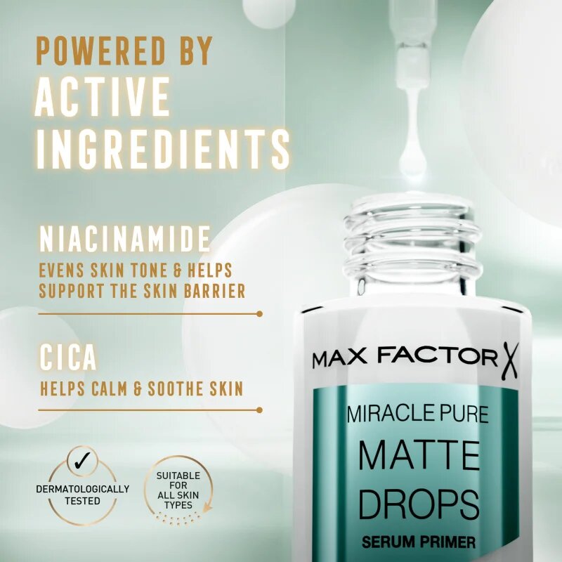 Max Factor Miracle Pure Matte Drops Egységesítő sminkalap a sima és matt arcbőrért 30 ml