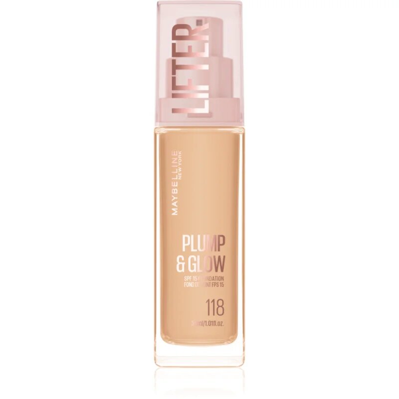 MAYBELLINE NEW YORK Lifter Plump & Glow élénkítő make-up a természetes hatásért árnyalat 118 30 ml
