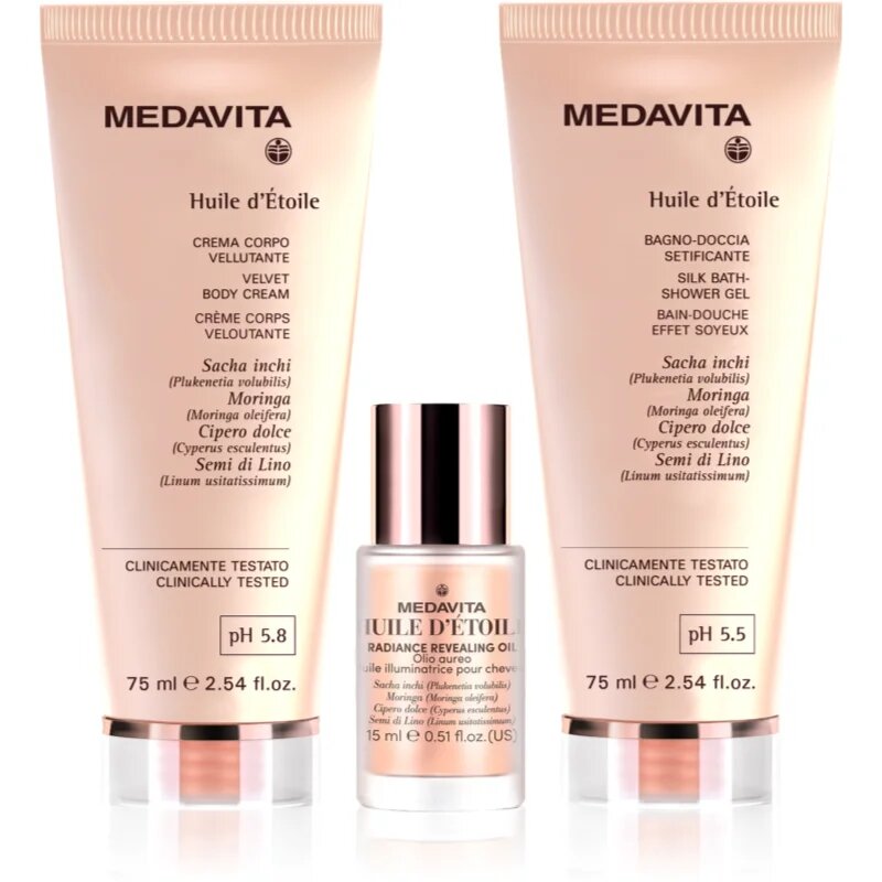 Medavita Huile d'Étolle Moisturizing Hair and Body Travel Set ajándékszett testre és hajra hölgyeknek