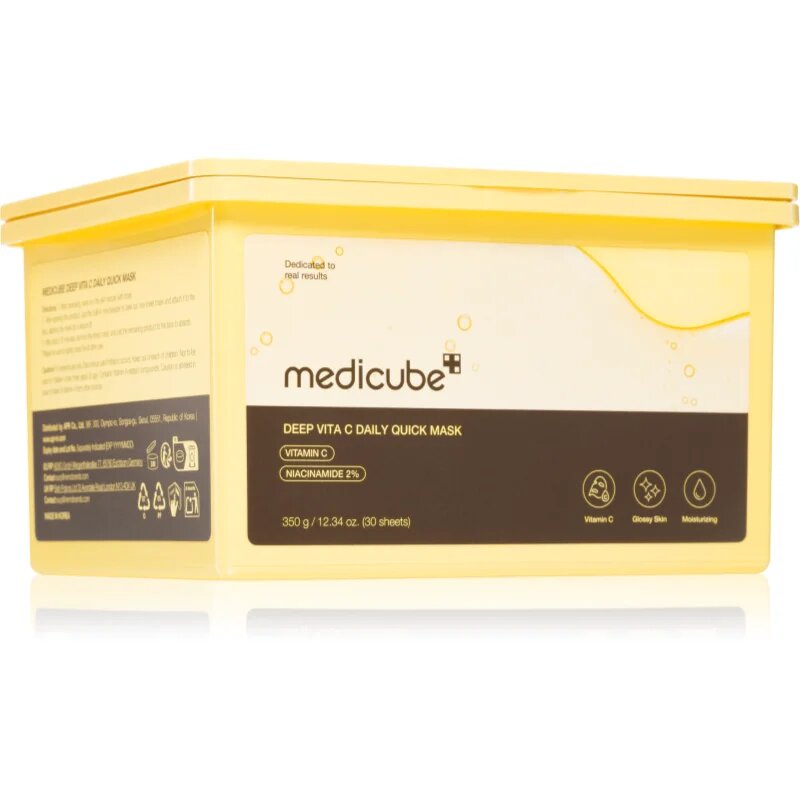 Medicube Deep Vita C Daily Quick Mask hidratáló gézmaszk egységesíti a bőrszín tónusait nagy csomagolás 30 db