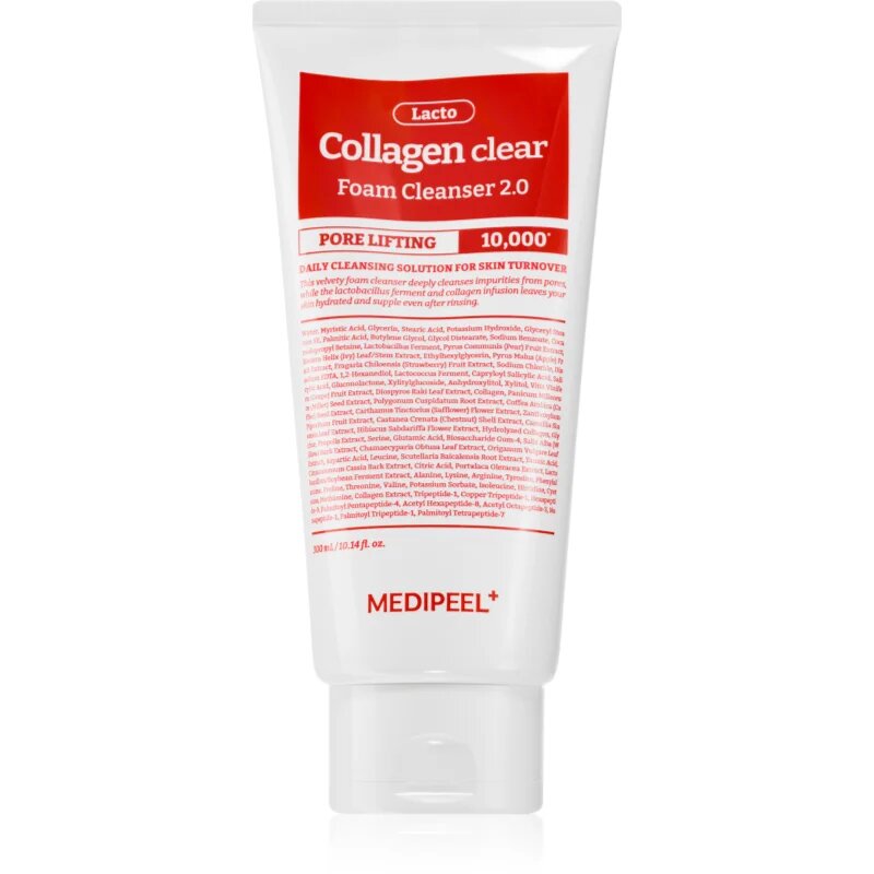 MEDIPEEL+ Red Lacto Collagen Clear Foam Cleanser 2.0 mélyisztító hab a bőr feszességének megújítására 300 ml