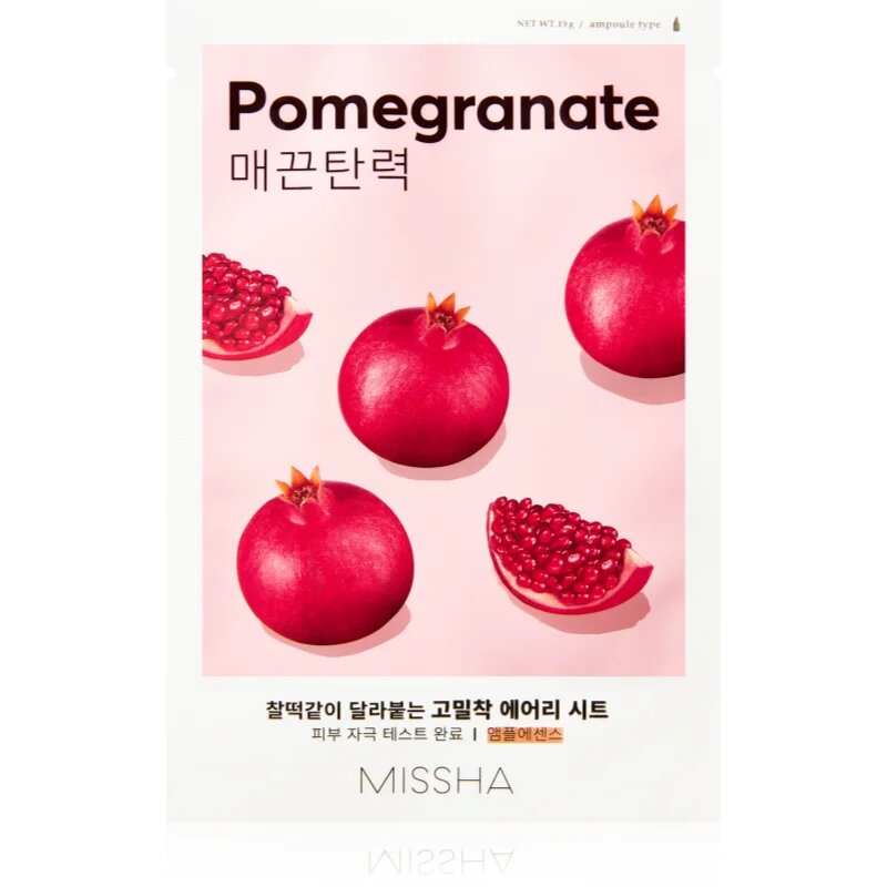 Missha Airy Fit Pomegranate arcmaszk bőrpuhító és frissítő hatással 19 g
