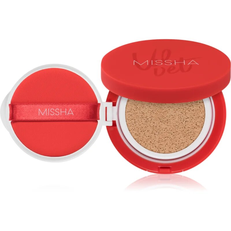 Missha Velvet Finish Cushion tartós alapozó sminkszivaccsal SPF 50+ árnyalat #21 Neutral Light Beige 15 g