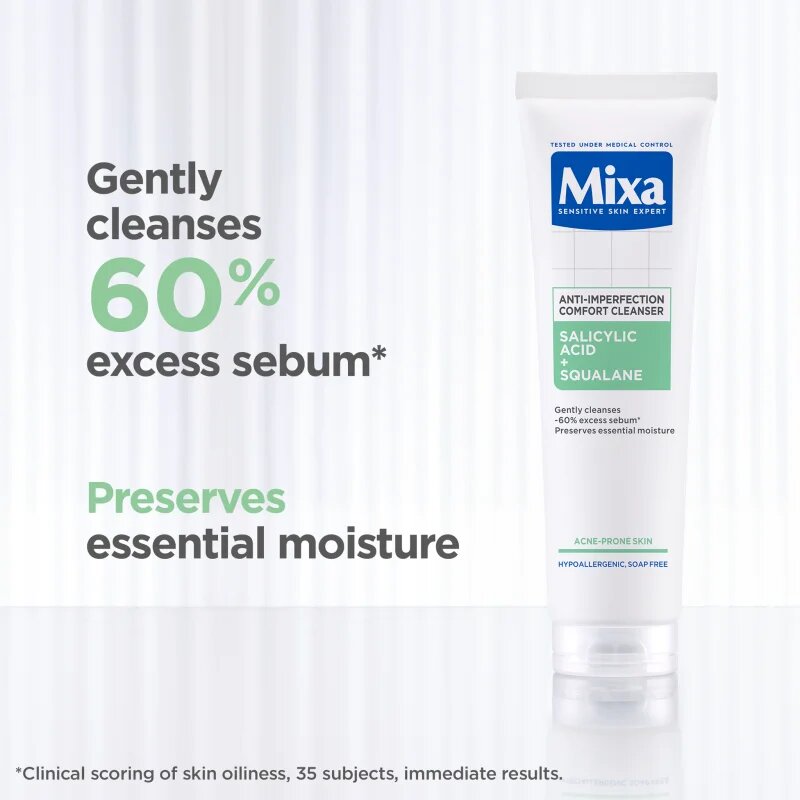 MIXA Anti-Imperfection Comfort Cleanser tisztító gél az arcbőrre a pattanásos bőr hibáira 150 ml