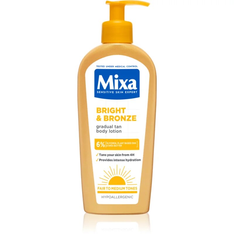 MIXA Bright & Bronze tápláló testápoló krém a fokozatos barnulásért 250 ml