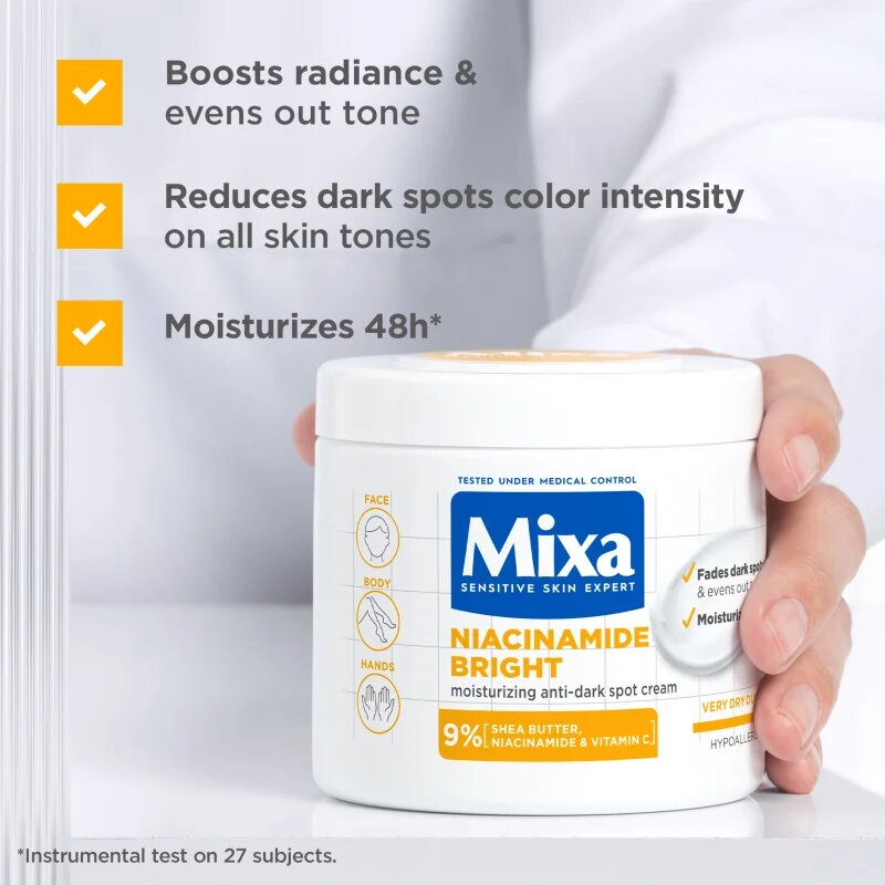 MIXA Niacinamide Bright intenzíven hidratáló krém a sötét foltok ellen 400 ml