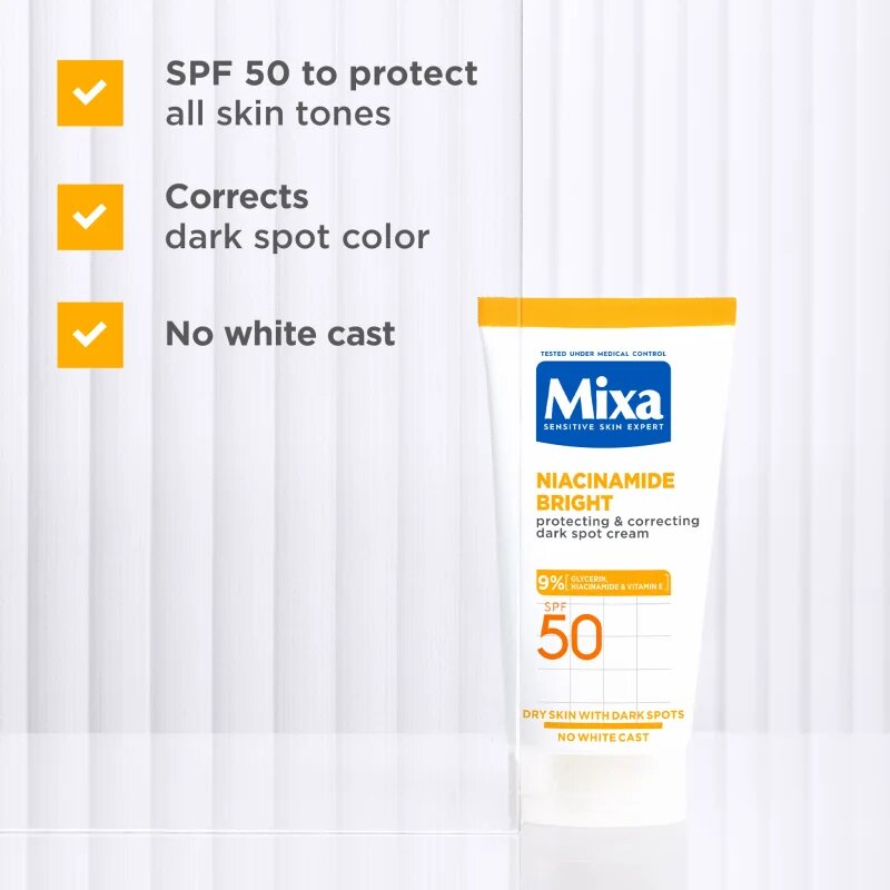 MIXA Niacinamide Bright korrekciós krém a sötét foltok ellen SPF 50 50 ml