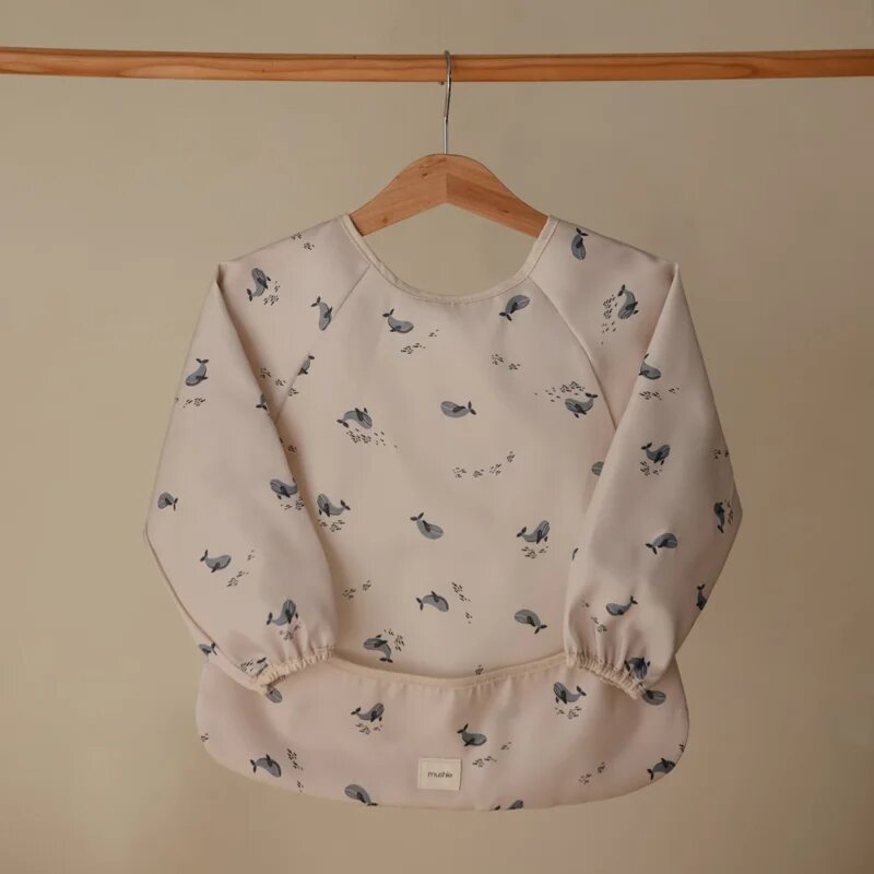 Mushie Long Sleeve Bib előke Whales 6-24m 1 db