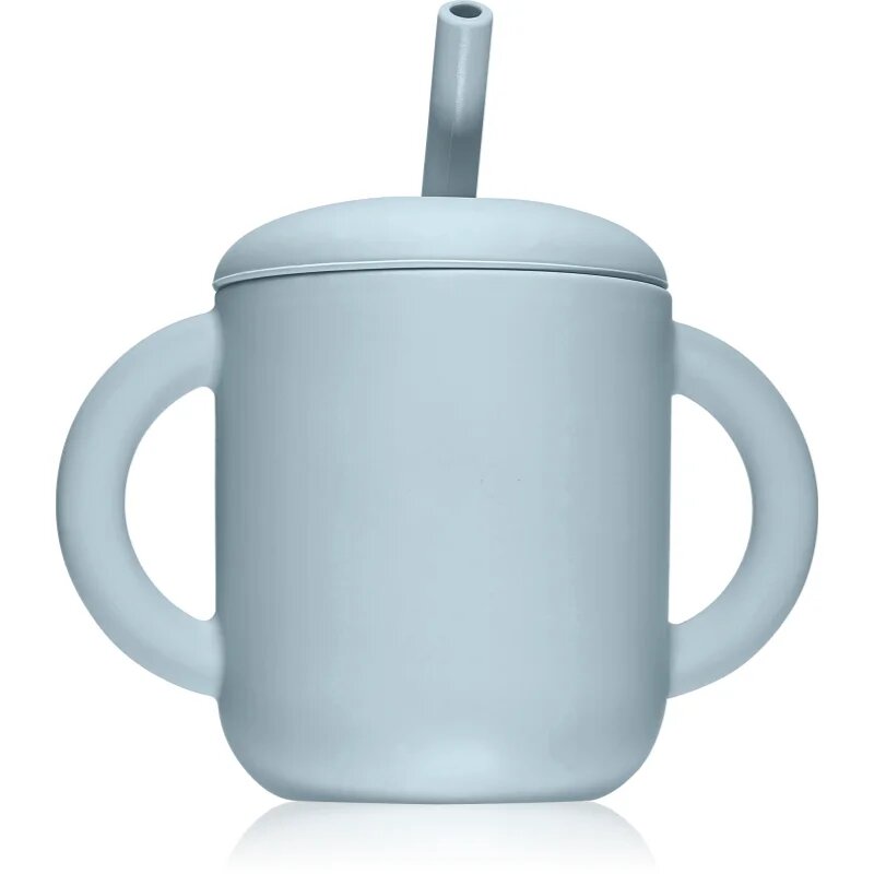 Mushie Training Cup with Straw bögre szívószállal Powder-blue 1 db