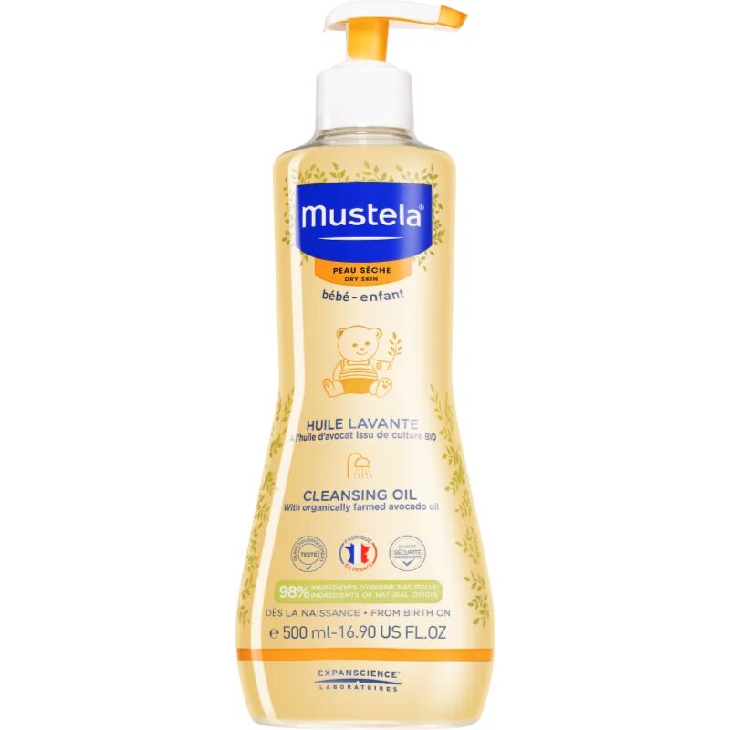 Mustela Bébé Dry Skin tisztító olaj gyermekeknek születéstől kezdődően 500 ml