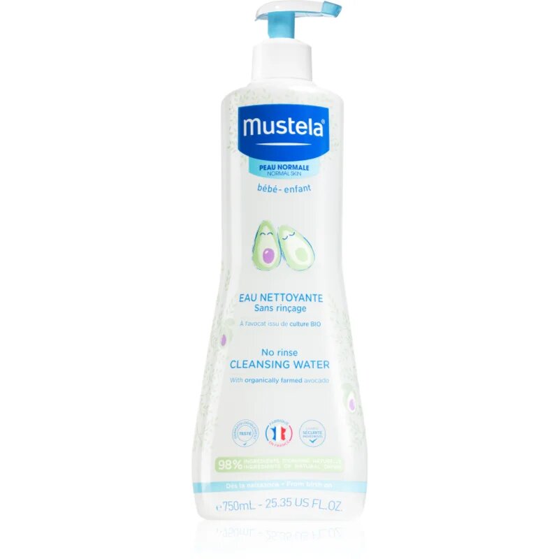 Mustela Bébé No Rinse Cleansing Water tisztító víz gyermekeknek születéstől kezdődően 750 ml