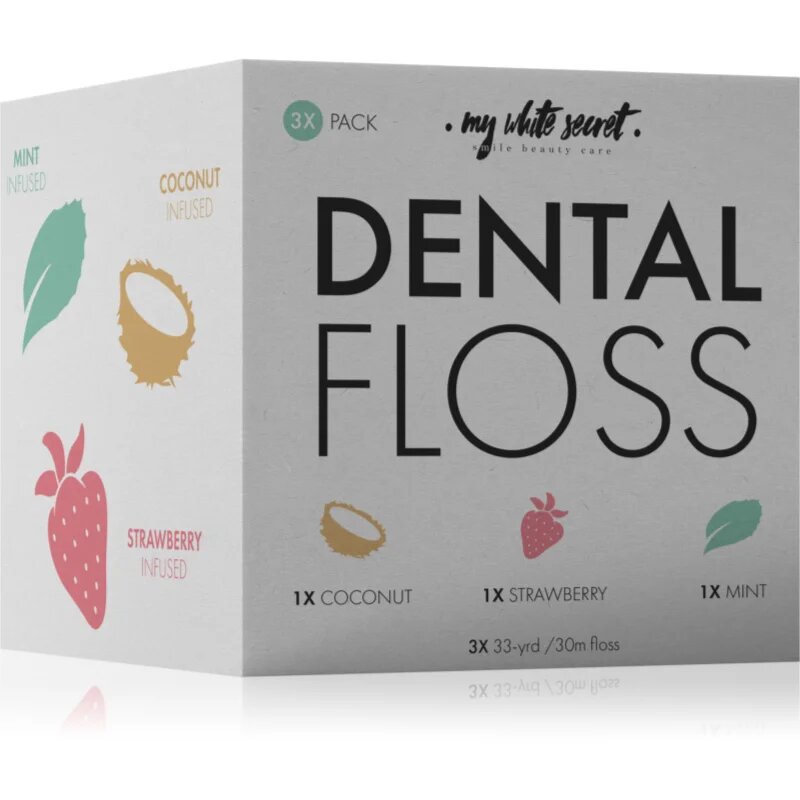My White Secret Dental Floss fogselyem Coconut Mint Strawberry 3 db