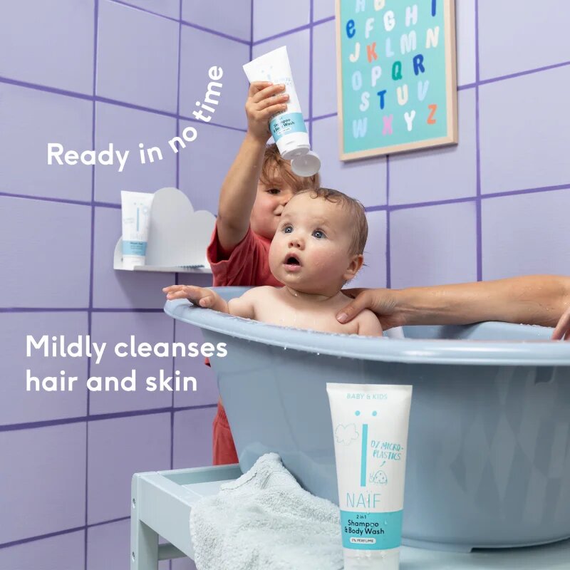 Naif Baby & Kids 2-in-1 gyermek tisztító gél és sampon parfümmentes 200 ml