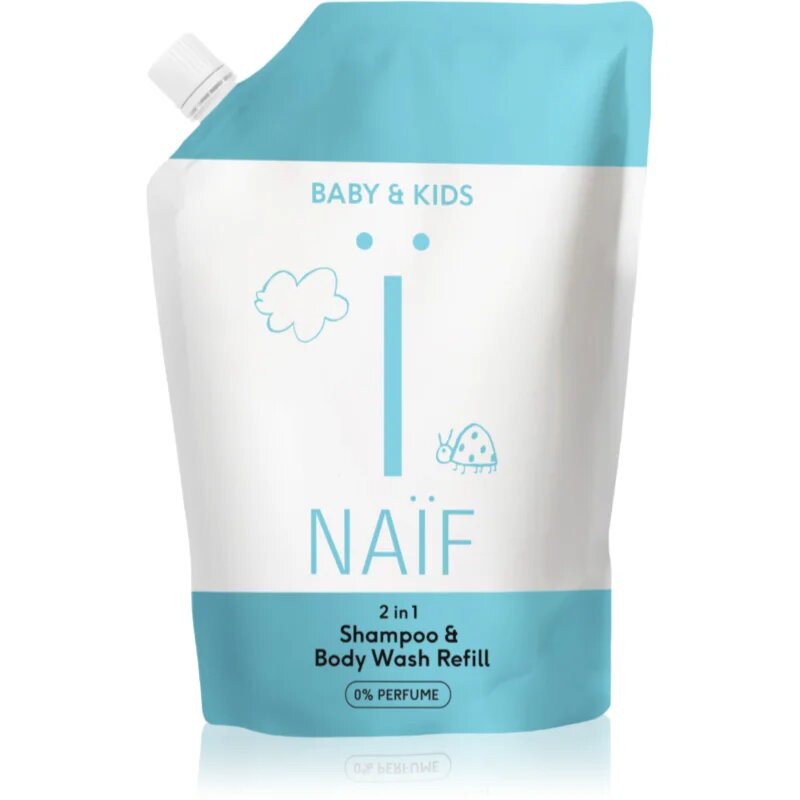 Naif Baby & Kids 2-in-1 gyermek tisztító gél és sampon parfümmentes Reffil 500 ml
