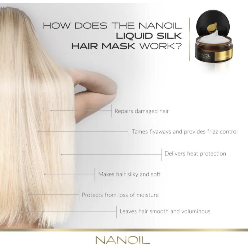 Nanoil Liquid Silk selymes regeneráló ápolás hajra 300 ml