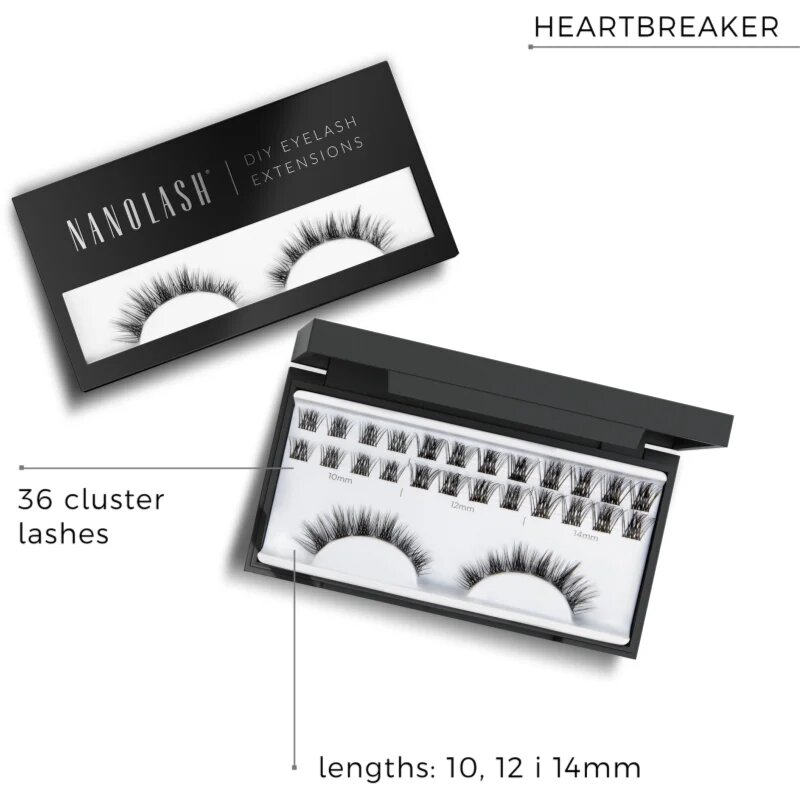 Nanolash DIY Eyelash Extensions Csomómentes elválasztott szempillák Heartbreaker 36 db