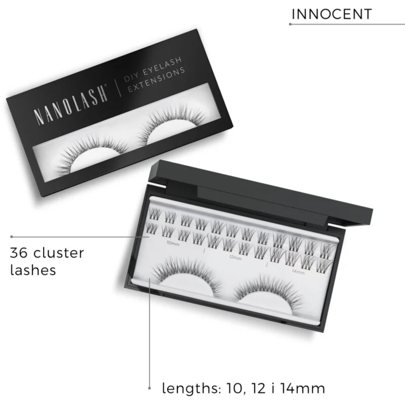 Nanolash DIY Eyelash Extensions Csomómentes elválasztott szempillák Innocent 36 db