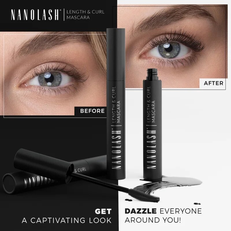 Nanolash Length&Curl Mascara hosszabbító göndörítő és dúsító szempillaspirál 10 ml