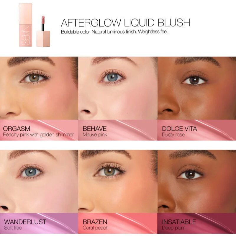 Nars AFTERGLOW LIQUID BLUSH folyékony arcpirosító a ragyogó bőrért árnyalat ARAGON 7 ml