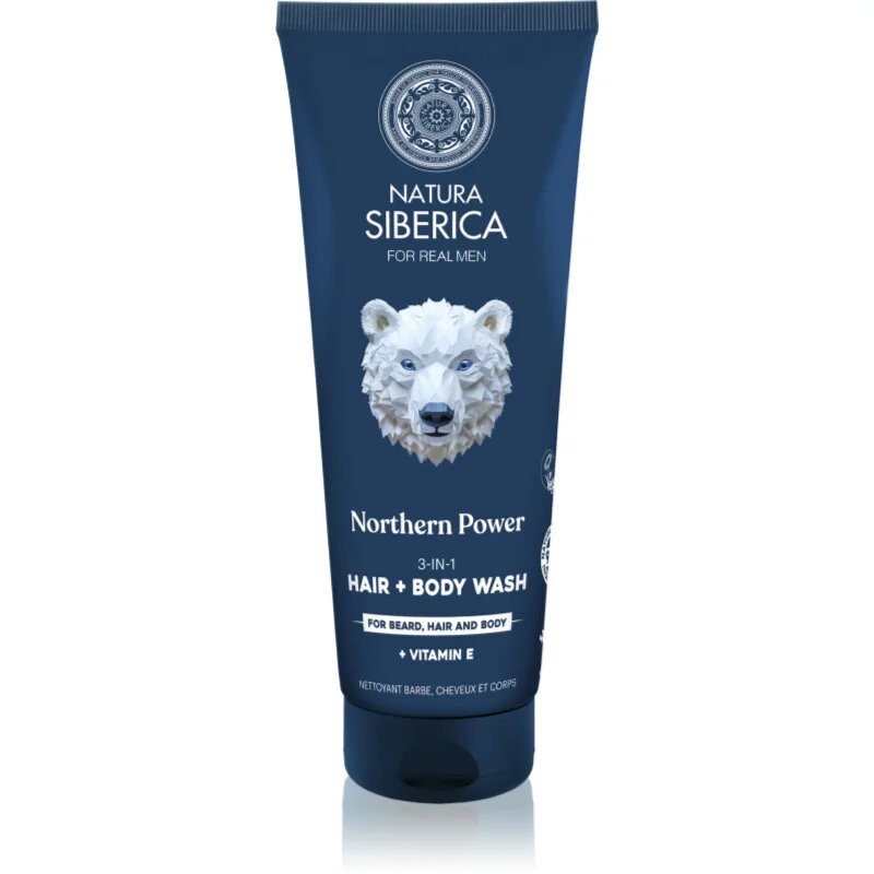 Natura Siberica Arctic Wild Northern Power tisztító gél hajra szakállra és testre uraknak 200 ml