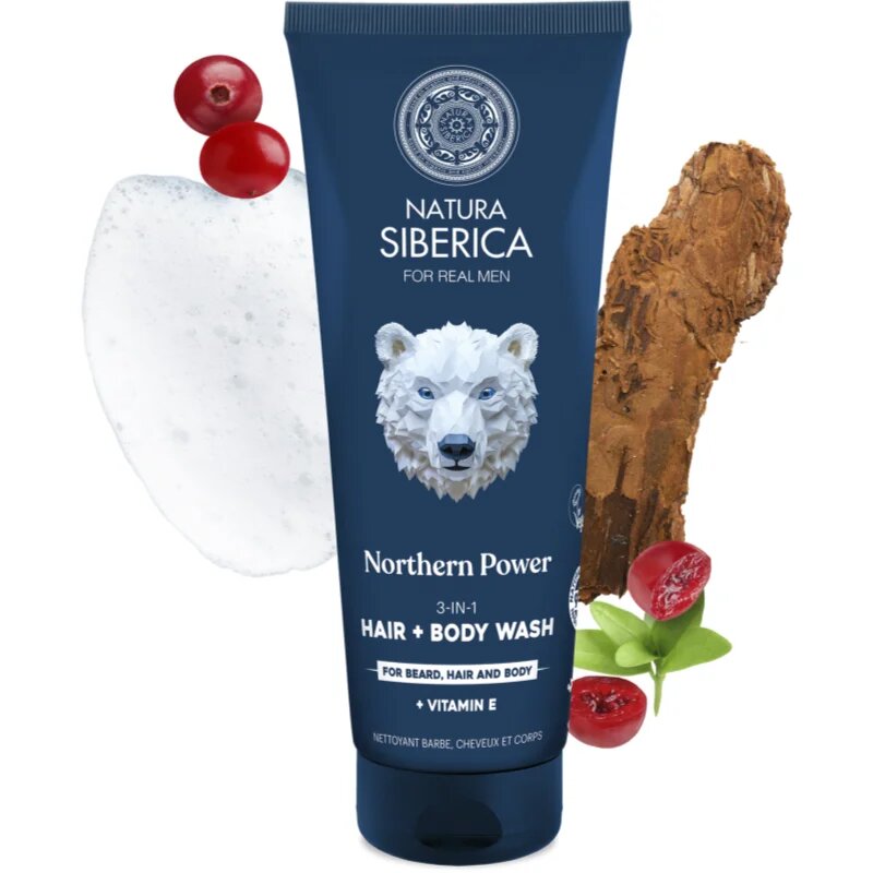 Natura Siberica Arctic Wild Northern Power tisztító gél hajra szakállra és testre uraknak 200 ml