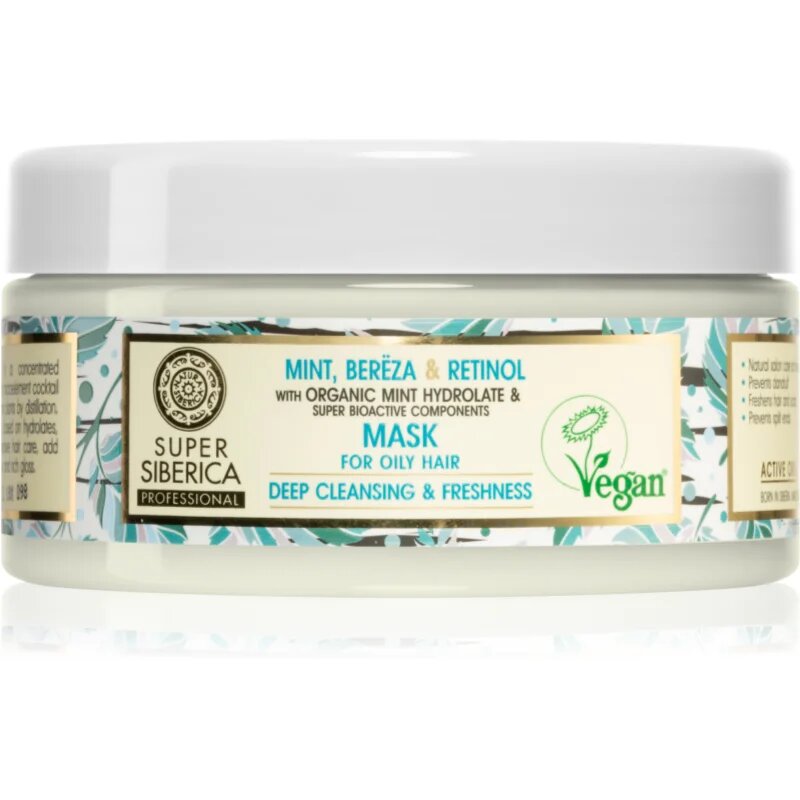 Natura Siberica Mint Bereza & Retinol tisztító maszk zsíros hajra 300 ml