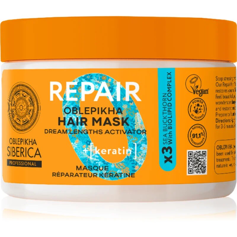 Natura Siberica Oblepikha Siberica Repair regeneráló maszk száraz és sérült hajra 300 ml