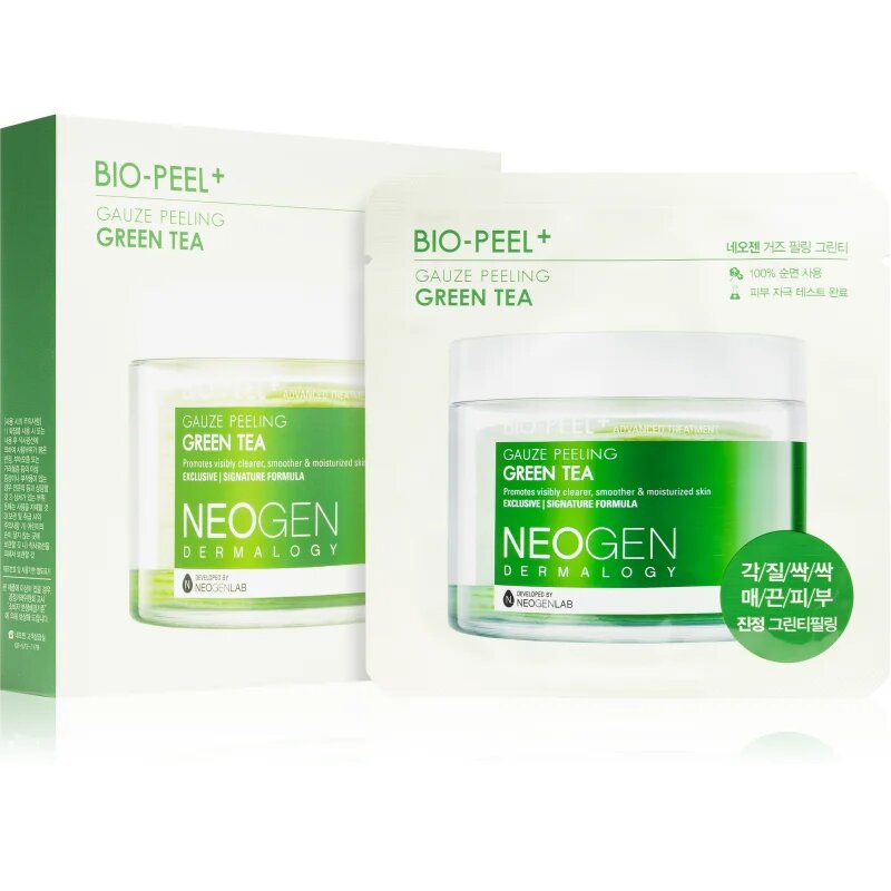 Neogen Dermalogy Bio-Peel+ Gauze Peeling Green Tea arctisztító peeling párnácskát élénk és hidratált bőr 8 db