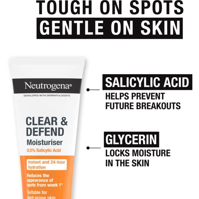 Neutrogena Clear & Defend 0.5% Salicylic Acid hidratáló krém nem tartalmaz olajat 50 ml