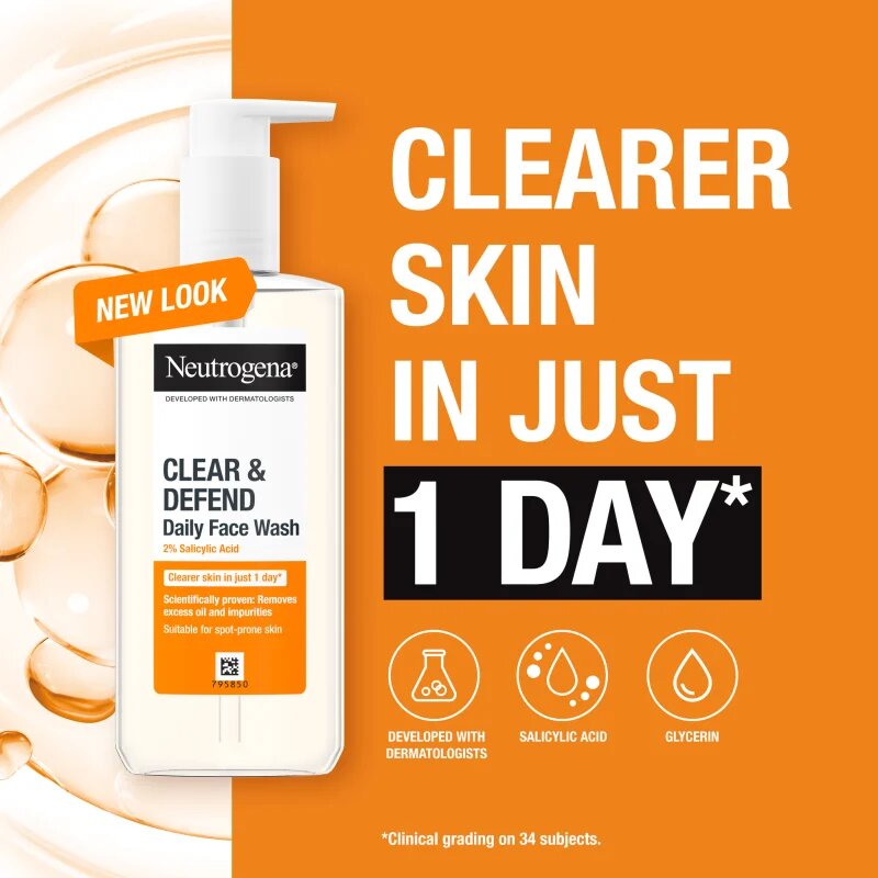 Neutrogena Clear & Defend tisztító gél 2% szalicilsavval 200 ml