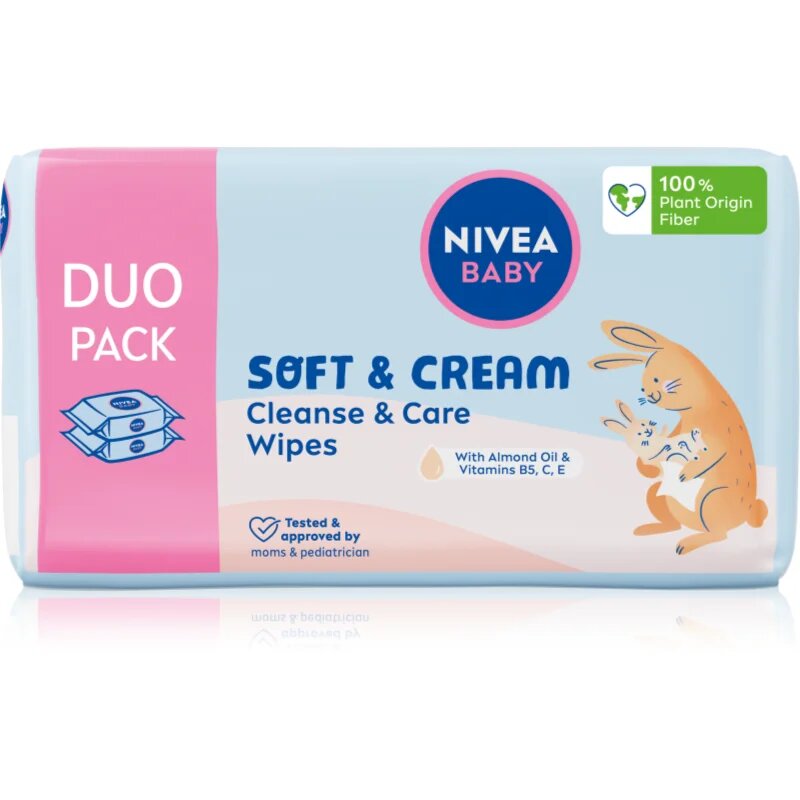 Nivea BABY Soft & Cream finom nedves törlőkendők gyermekeknek 2x57 db