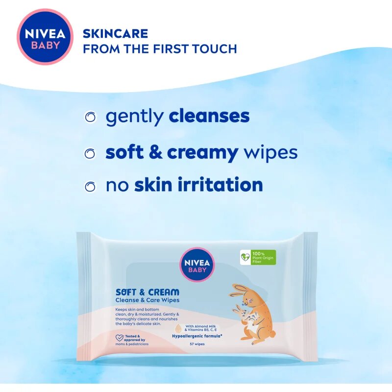 Nivea BABY Soft & Cream finom nedves törlőkendők gyermekeknek 2x57 db