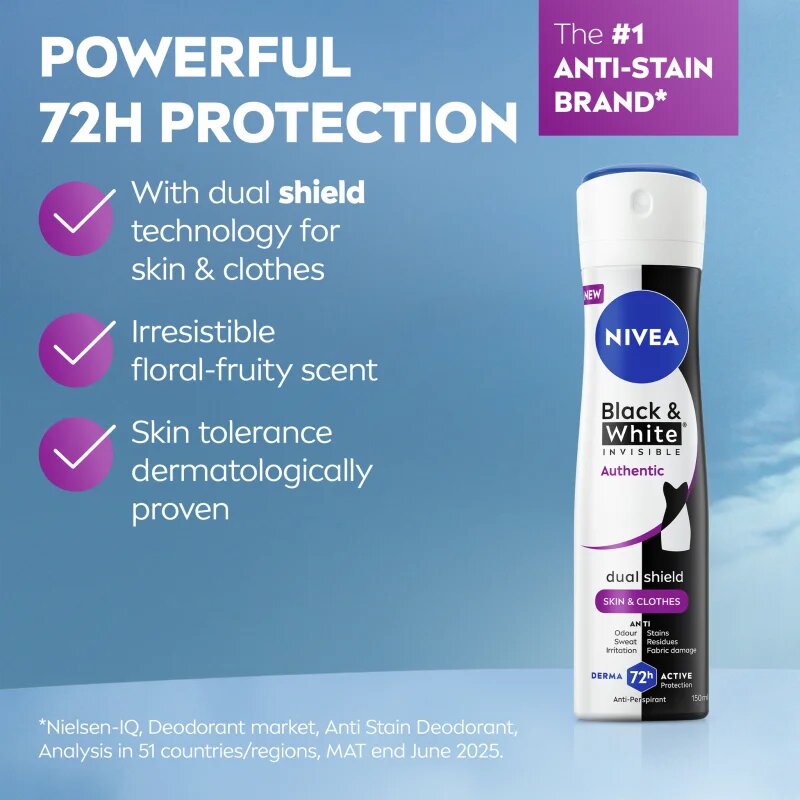 Nivea Black & White Authentic izzadásgátló spray 72 óra 150 ml