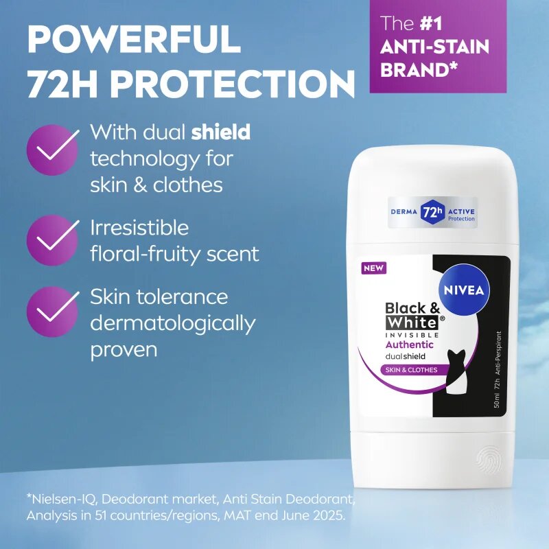 Nivea Black & White Authentic izzadásgátló stift 72 óra 50 ml