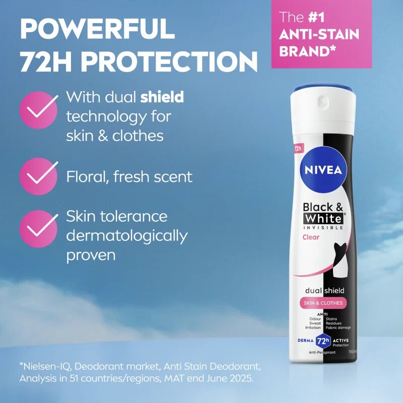 Nivea Black & White Invisible Clear izzadásgátló spray hölgyeknek 200 ml