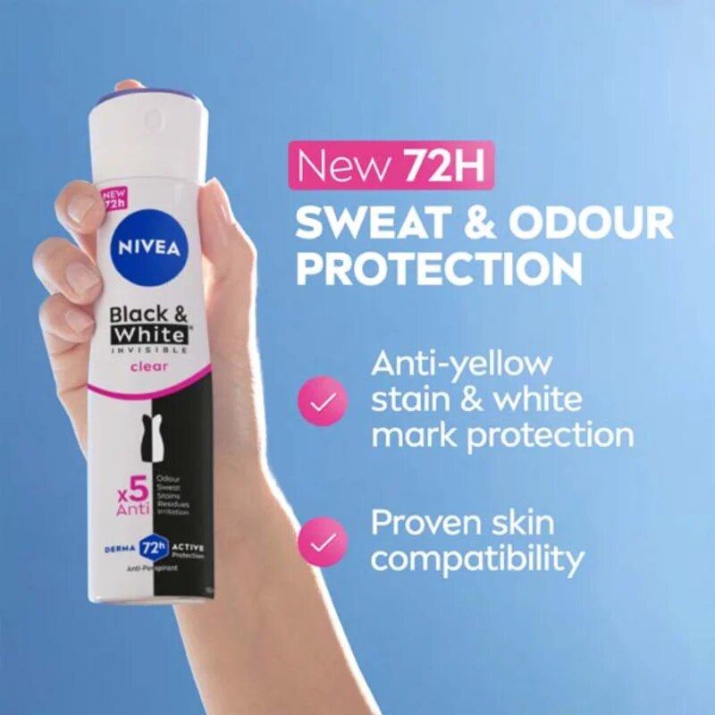 Nivea Black & White Invisible Clear izzadásgátló spray takarékos kiszerelés