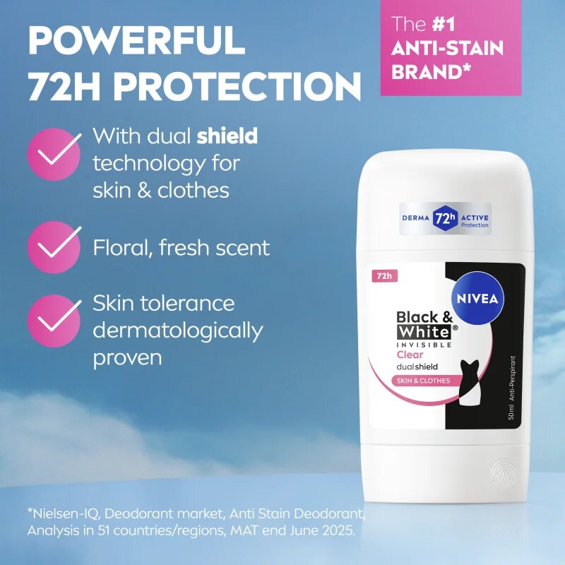 Nivea Black & White Invisible Clear izzadásgátló stift 50 ml
