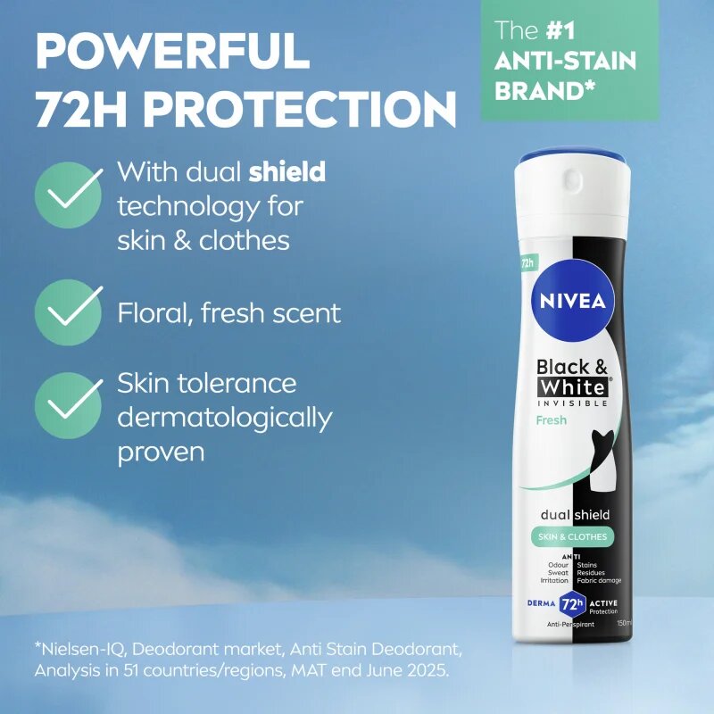 Nivea Black & White Invisible Fresh izzadásgátló spray hölgyeknek 200 ml