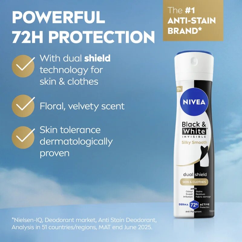 Nivea Black & White Invisible Silky Smooth izzadásgátló spray hölgyeknek 200 ml